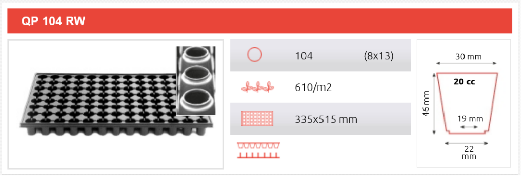 caracteristiques de la plaque de semis quickpot QP104RW