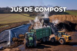 jus de compost : plate-forme de compostage à la ferme, tas fumant
