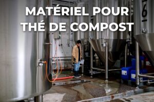 matériel pour thé de compost : cuves en inox et tuyaux dans un atelier